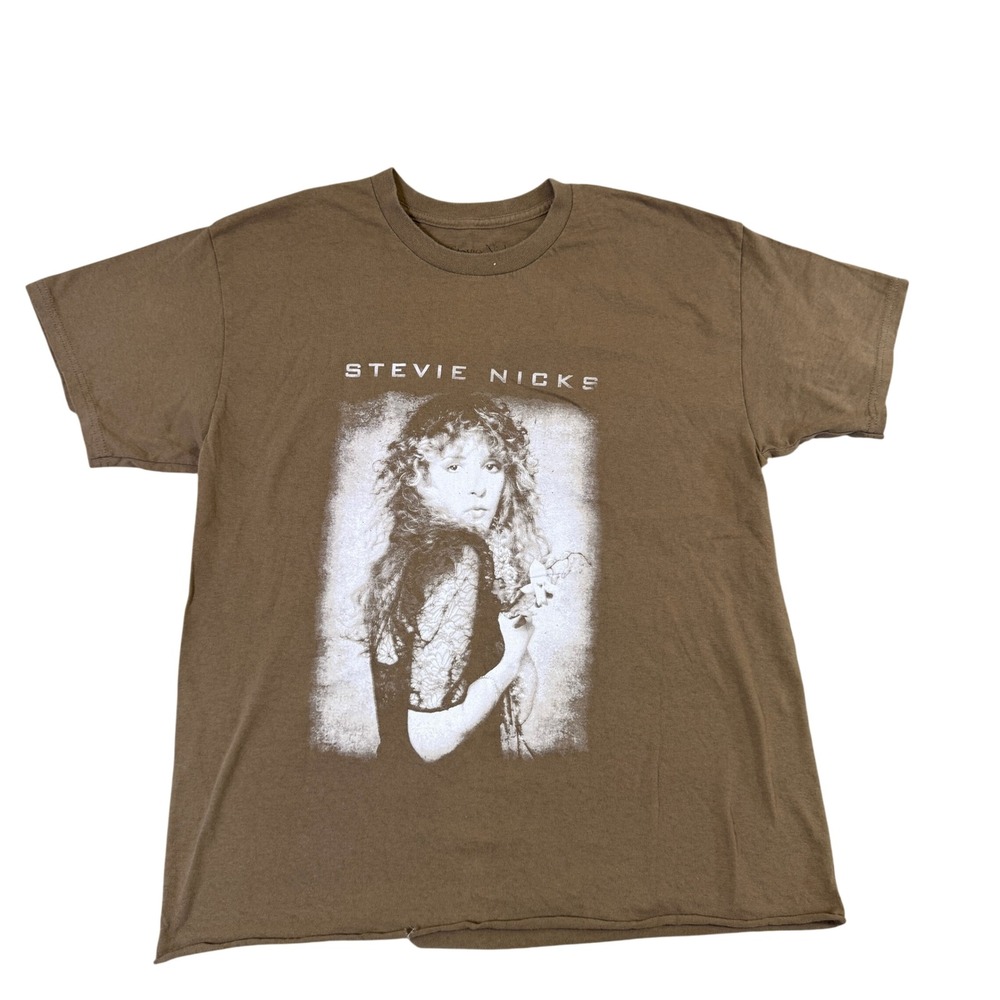 Stevie Nicks Graphic T-Shirt Brown Cotton Portrait Rock Band Tee Large